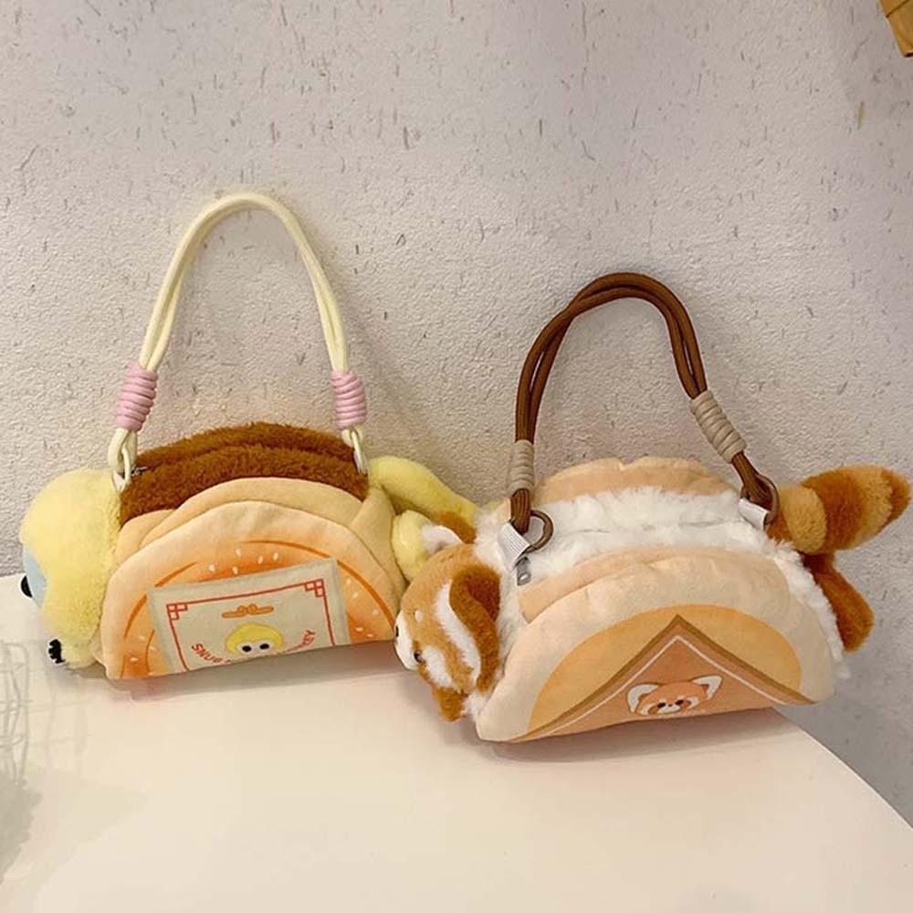 Cute Raccoon Shoulder Pouch Cartoon Golden Snub-nosed Monkey Bag Furry Panda Plush Handbag Girls