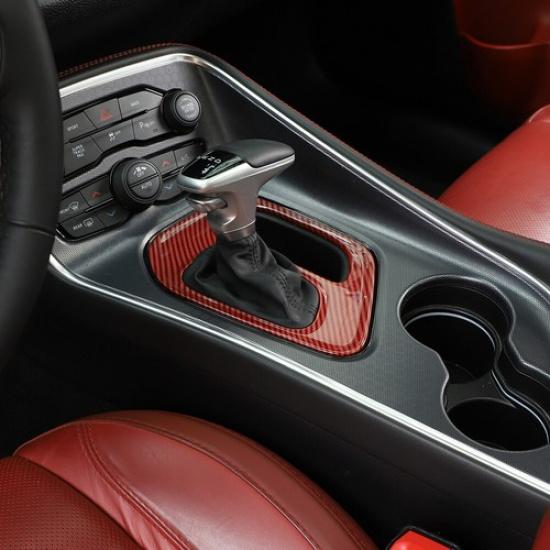 Car Gear Shift Panel Decor Cover Trim for Dodge Challenger 15+ Red Carbon Fiber