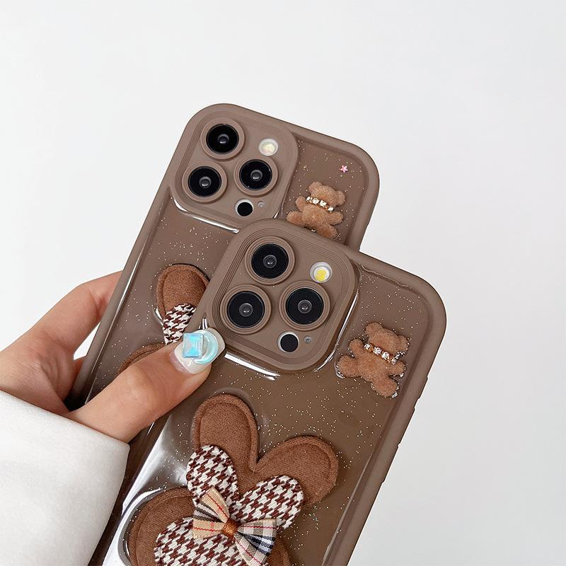Wind Flash Powder Brown Rabbit Mobile Phone Case For Iphone16Promax Bear Apple 15 All-Inclusive X Anti-Drop