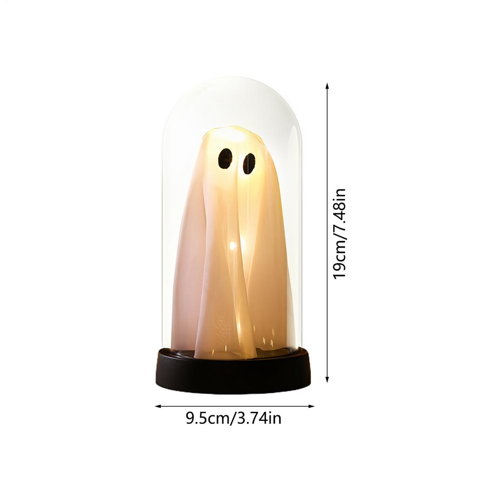 Ghost Night Light Light Up Ghost in Cloche Scary Cute LED Battery Operated Tabletop Lamp for Party Kitchen Holiday Halloween