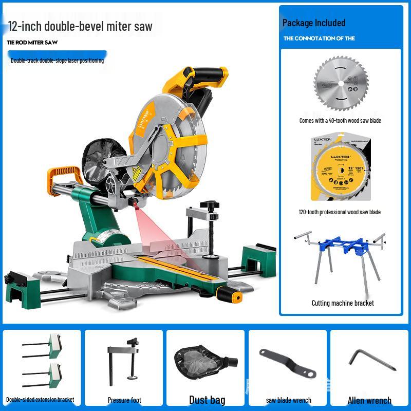 Lockes 12" Double Sliding Compound Miter Saw - High Power Aluminum Woodcutting Tool with Laser
