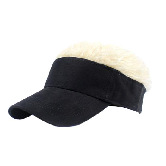 Novelty Sun Visor Cap with Fake Hairs Adjustable Peaked Wig Baseball Hat with Spiked Short Hair Funny Hip Hop Hat for Fancy Performance