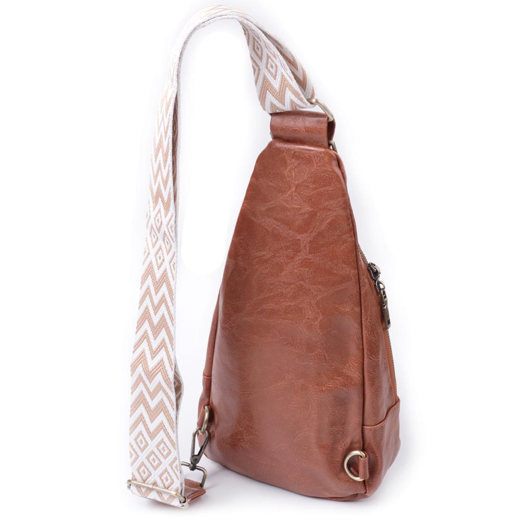 Damska torba z ekoskóry z akcentem na tekstylny pasek VINTAGE Bag 22773 Rudy