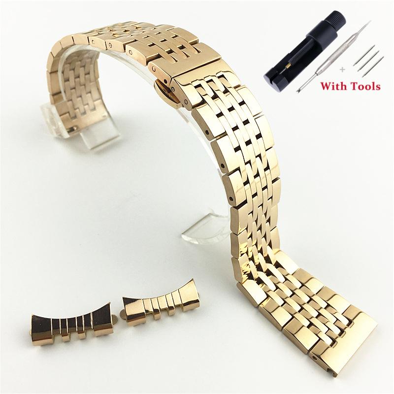 12mm 14mm 16mm 18mm 19mm 20mm 21mm 22mm Solid Stainless Steel Watch Strap Flat Head / Elbow Dual Purpose Butterfly Clasp Strap