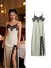 Spring 2026 European & American Lace Trim Camisole Maxi Dress with Sexy Slit