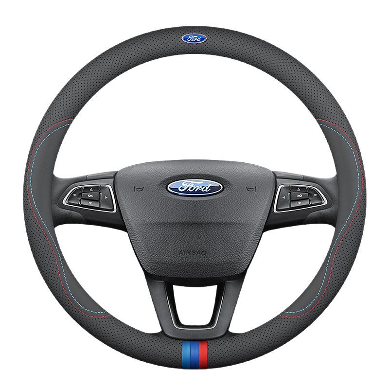 Ford Steering Wheel Cover: Genuine Leather for Mondeo, Edge, Kuga, Focus, Fiesta, Explorer, Mustang