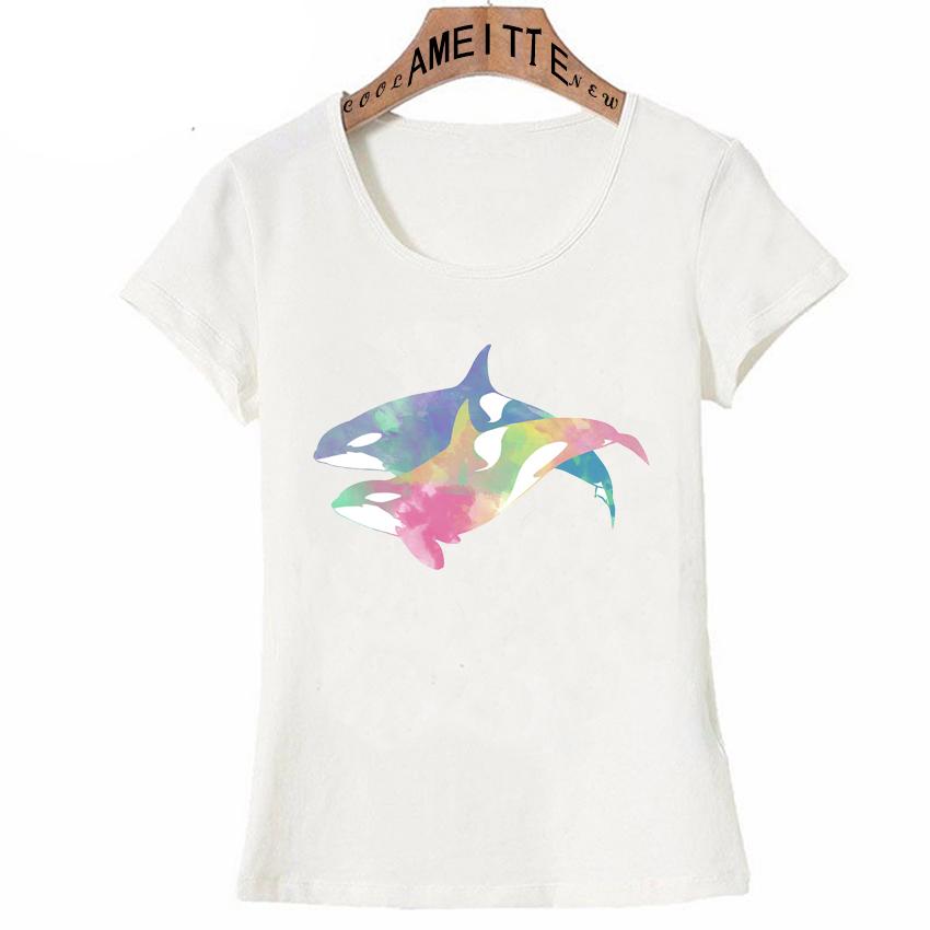 Watercolor The King Orca Print T Shirts Tattoo Art Killer Whale Design T Shirts Funny Summer