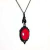 Gothic Vampire Bat Oval Red Gemstone Pendant Necklace for Women Men Halloween Party Witch Collar Chain Jewelry Accessories Gifts