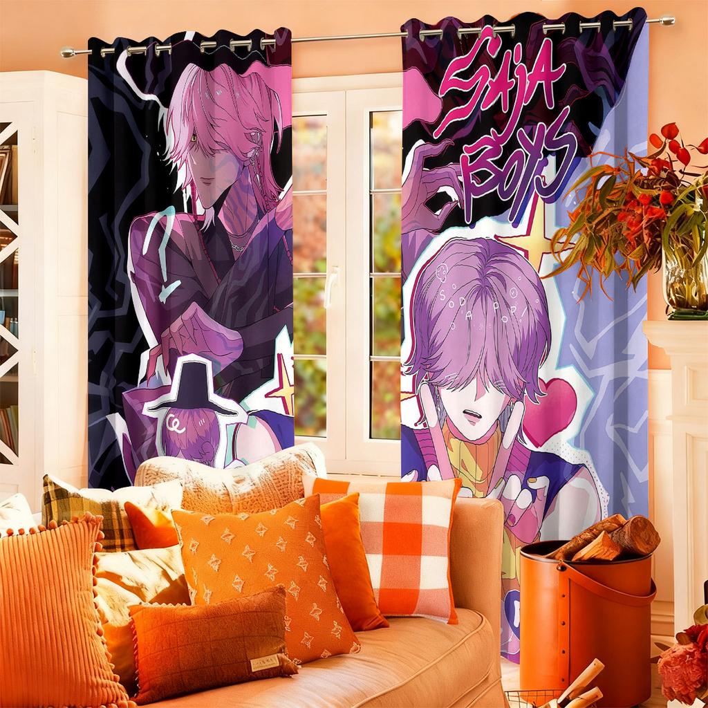 2pcs K-pop Saja Boys Print Blackout Curtains Insulation Multiple Size Living Room Holiday Decoration, Machine Washable
