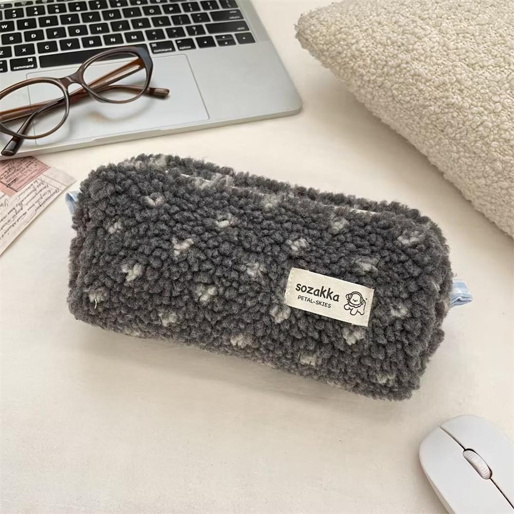 Plush Heart Pencil Case For Students With Large Capacity Storage Bag For School Supplies