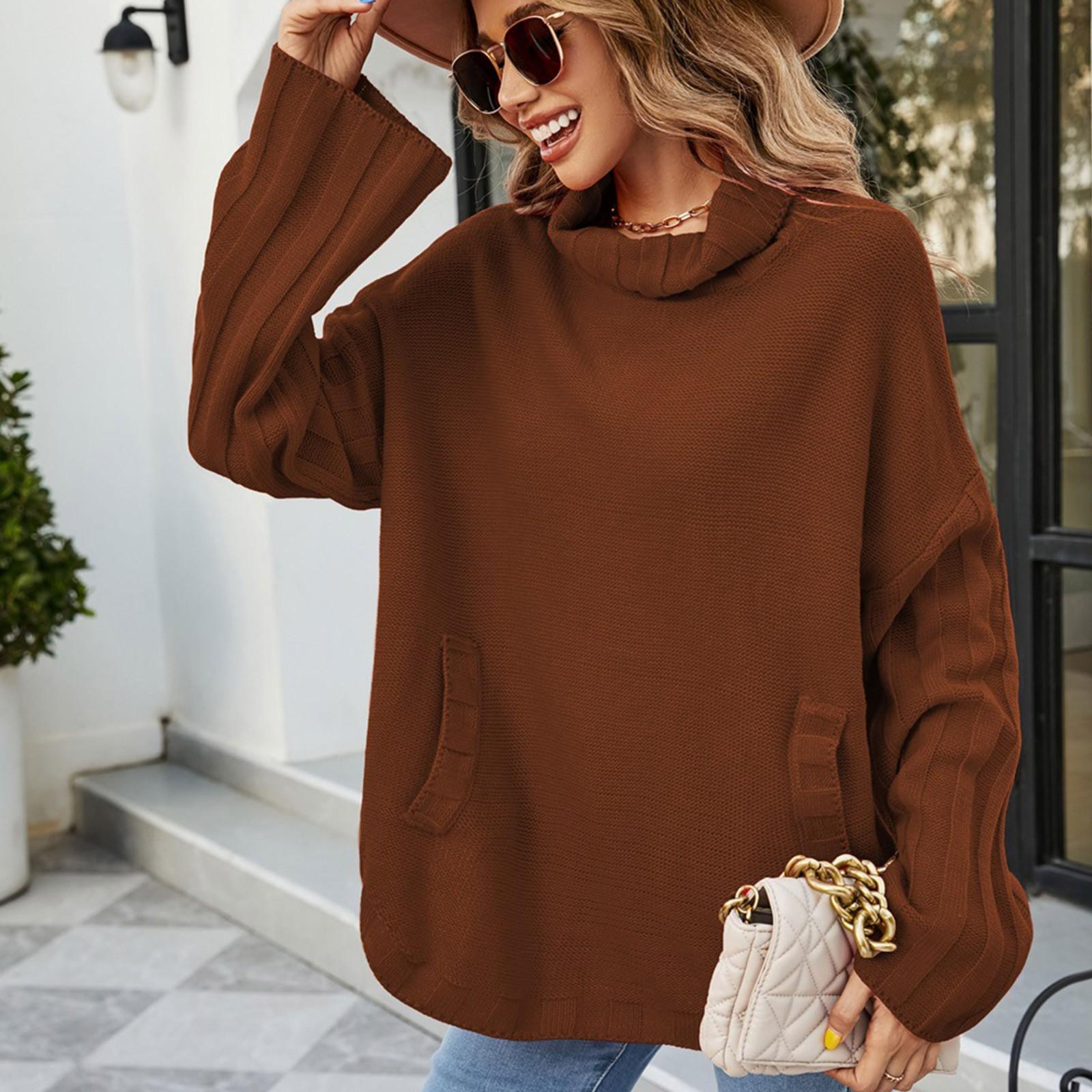 

Fashion Casual Loose Solid Color Pullover Women s Sweater Women Loose Size Turtleneck Women XL кавовий