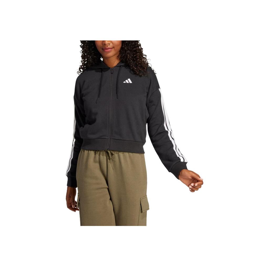 adidas 3S FT FZ HD Veste Confortable Douce Coupe-vent à Capuche Zippée Manches Longues Femme Vestes Noir JE0052