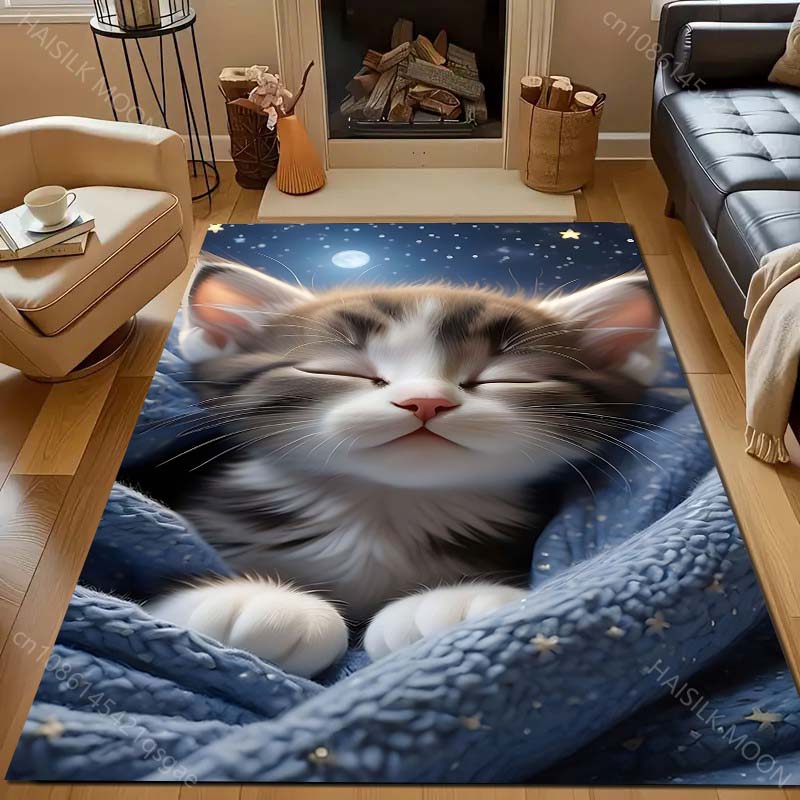 

1 шт. Ковер с рисунком котенка в одеяле для спальни, гостиной, прикроватный, под диван, напольный коврик, современный домашний декор, ковер для зонирования, машинная стирка 40x60cm (16x24in)