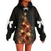 Ladies' Christmas Printed Bow Long Sleeved Loose Fitting Headband With Rope Hooded Sweatshirt Top