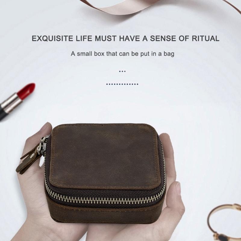 Echtes Leder Schmuckbeutel Rindsleder Uhrenetui Box für Reisen Tragbar Schmuck Zubehör Aufbewahrungstaschen Box