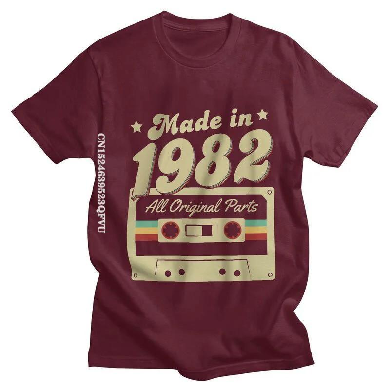 Mens Graphic Print Cotton T-Shirt 1982 Born Streetwear Tee Casual Short Sleeve