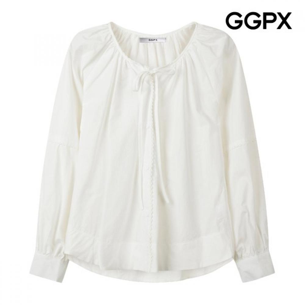 Shirring Ribbon Neck Lace Blouse Gq2sh032f sky blue/F