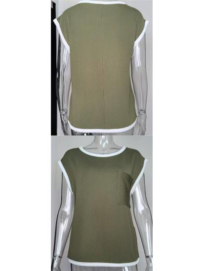 Women's Short Sleeve Ribbed Knit T-shirt - Casual Spring/Summer Top