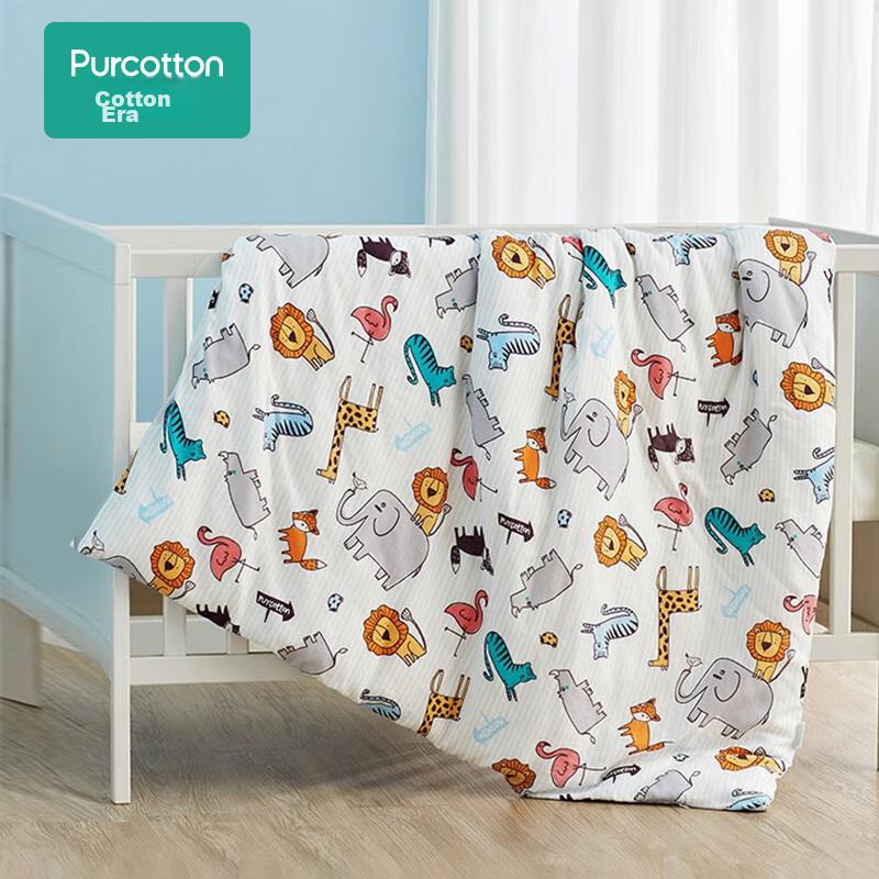 PurCotton Children's Air Conditioning Quilt with Gauze Cover, 100% Cotton Filling, Suitable for Kindergarten And Toddlers, All Seasons, 1.2x1.5m