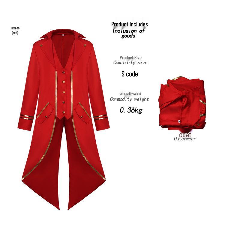 

Средневековый фрачный сюртук с золотой отделкой для Хэллоуина и сценических выступлений Large