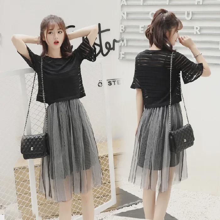 Summer 2023 Plus Size Mesh Suspender Skirt Set for Women - Waist Slimming, Two-Piece Dress