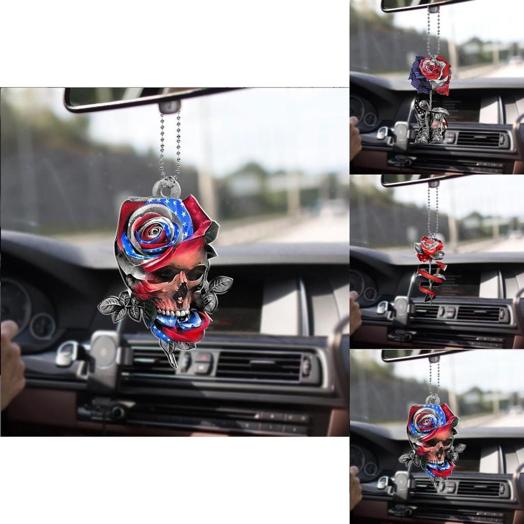 Vintage Skull Style Flower Car Ornament Acrylic Hanging Decoration For Halloween