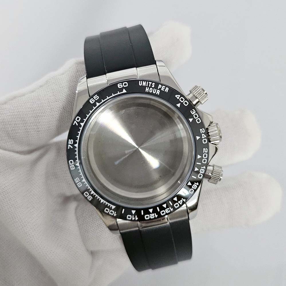 39mm Steel Color Watch Case Stainless Steel Sapphire Glass Silicone Strap Watches Accessories For Quartz VK63 Movement