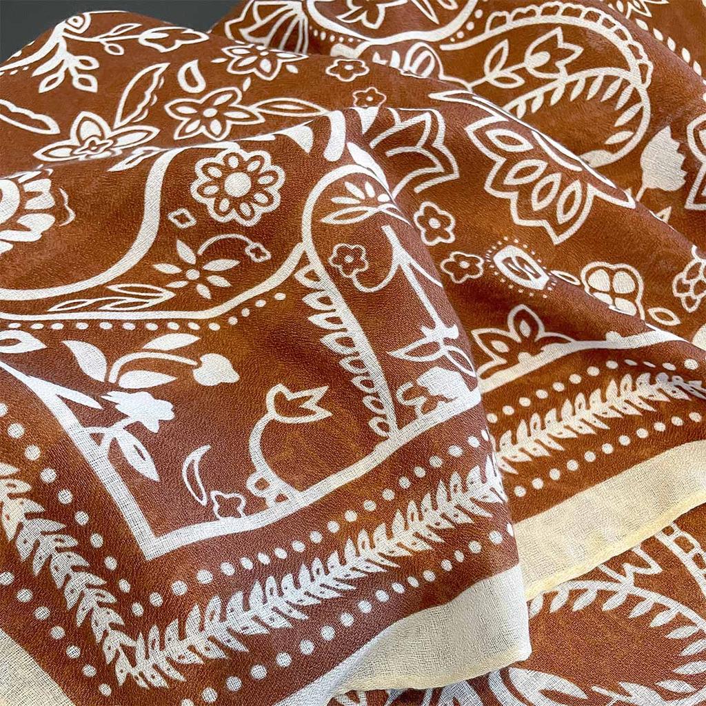 Retro Flower Printed Shawl For Women Spring Autumn Breathable Versatile Sun Protection Fashion Scarf Long Scarves Foulard