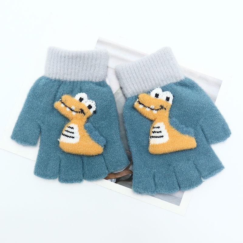 Children's Winter Wool Flip-Top Gloves - Warm, Cartoon Design for Elementary Boys & Girls