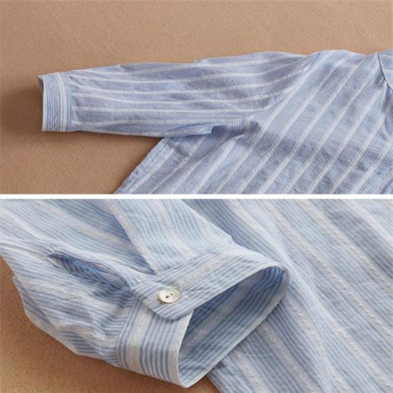 Fashion Women Vertical Stripe V Neck 3/4 Sleeve Button Loose Casual Shirt Blouse