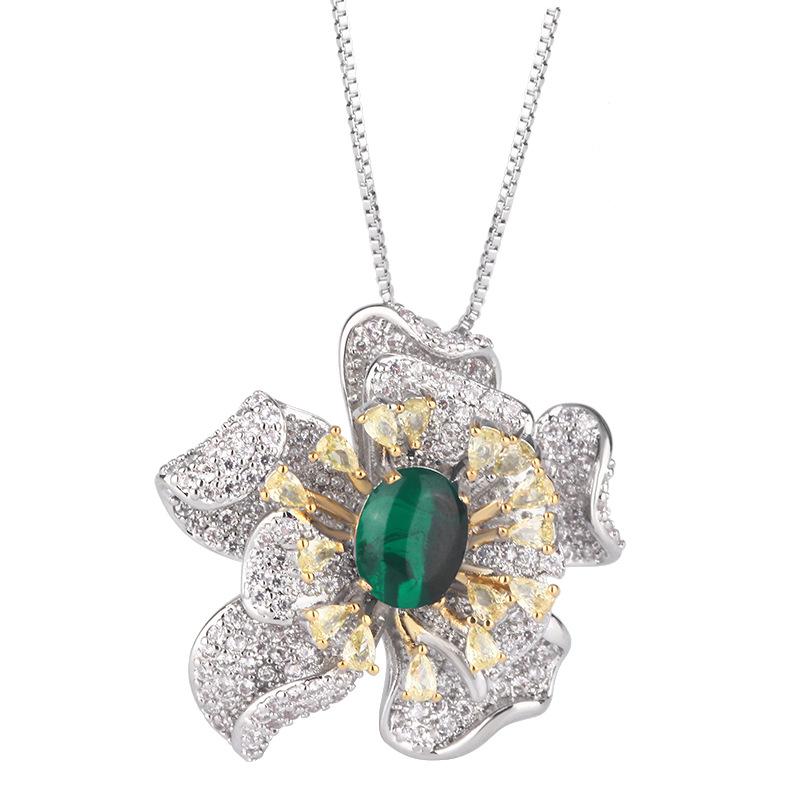 Ensemble de bijoux, accessoires, boucles d'oreilles à tige françaises, bagues de tempérament, collier émeraude, zircon de qualité supérieure, fleur pour femmes