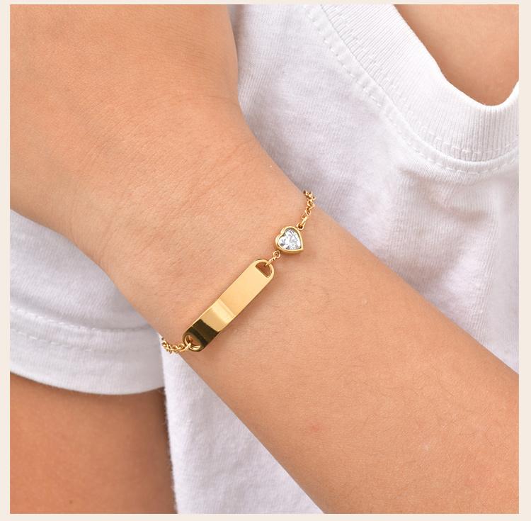 Heart Zircon Kids Bracelet Gold Plated Stainless Steel Adjustable Bangle for Girls Waterproof Toddler Waterproof Birthday Gift