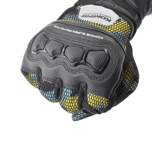 Komine GK-215 Protective 3D Mesh Gloves for Motorcycles Blue Yellow Camo XL