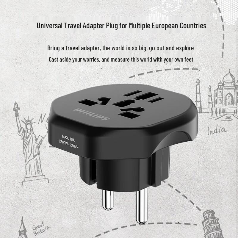 Philips Universal to European Travel Power Adapter CN plug (adapter included)