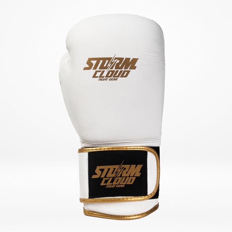 StormCloud Boxing Pro Genuine Leather Boxing Gloves White/Gold 16oz