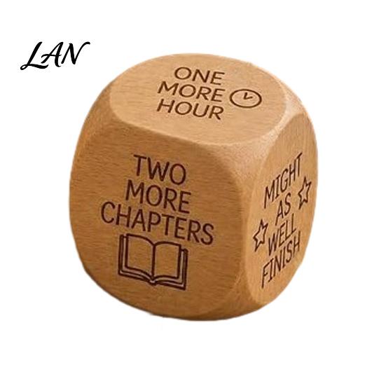 Solid Wood Book Dice Wooden Reading Decision Dice, 6-Sided Engraved Quotes Prompt, Natural Tool Charm, Fun Companion Lover Habit Gif Literary Forming