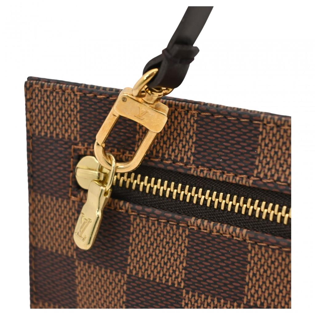 Auth LOUIS VUITTON Damier Clifton Pouch Brown Canvas Wristlet lv5616mb