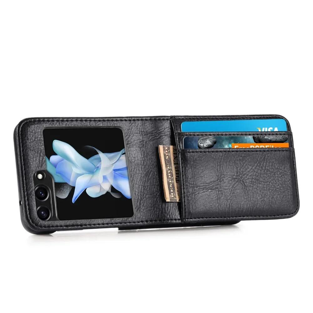 PU Leather for Samsung Z Flip 6 5 4 3 2 Flip6 Flip5 Flip4 Flip3 Flip2 5G Protective Phone Case with Multi-card Slot Holder Cover