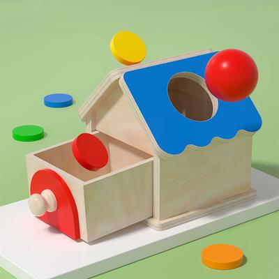 Montessori Münzbox Spielzeug Objekt Permanenz 2-in-1 Holz Kugelfallspiele & Holzpuzzle Doppelschubladen Spielzeug Geschenke für Kleinkinder