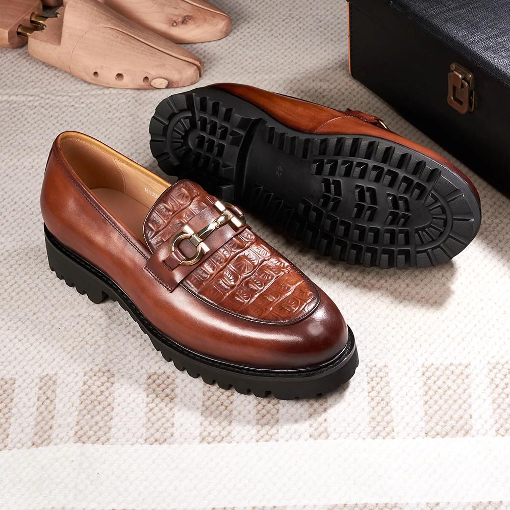 Fashion Men's Wedding Party Dress Shoes Genuine Leather Handmade Python Pattern Metal Button Loafers Casual Business Formal Shoes Men