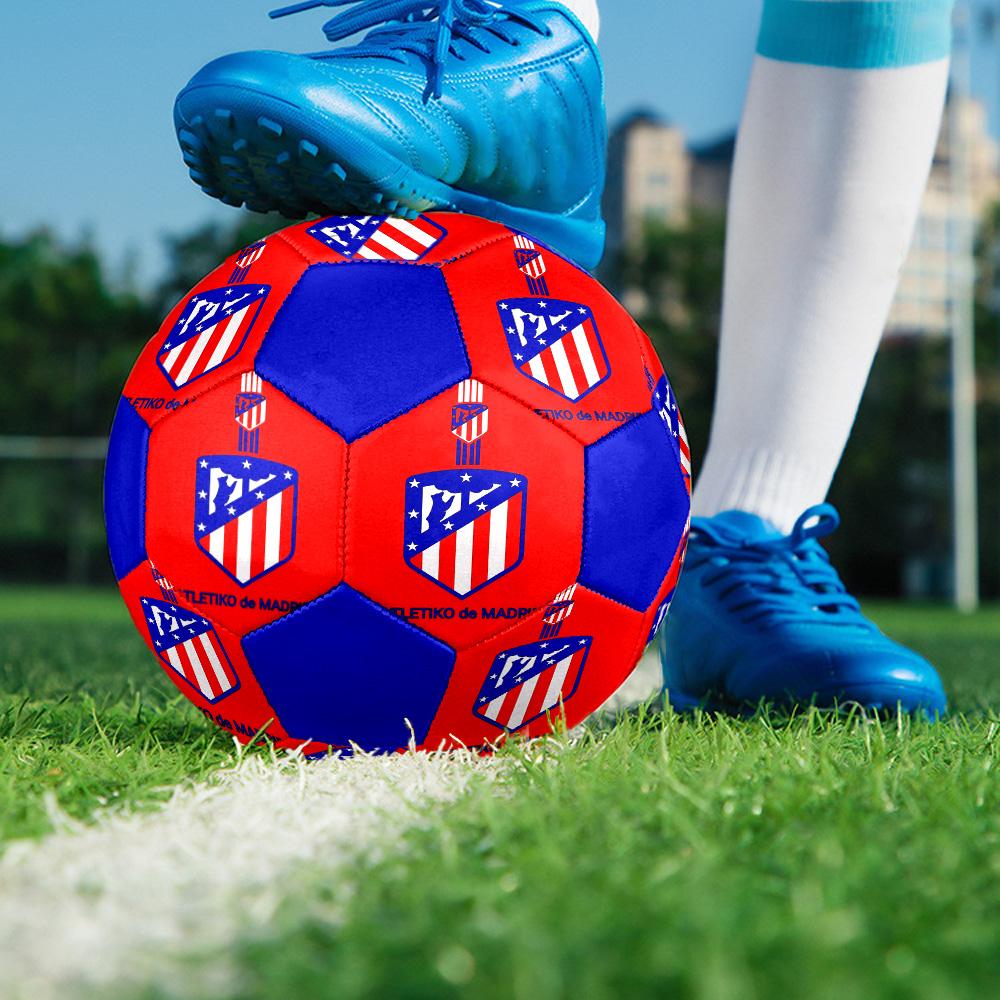 Pallone da Calcio Indoor Logo Atletico Madrid Colorato Per Tutte le Età Misura 5 Cucito a Macchina PVC Pronto per la Competizione Resistente Alta Rimbalzabilità