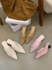 2025 Mao Mao High-heeled Slippers Women's Outerwear Bow Design Sense Lamb Wool French Wedge Heel Plush Bag Head Half Slippers