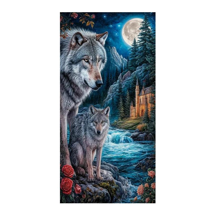 Large Size Diy Diamond Painting Moon Wolf River House Full Square Round Drill Rhinestone Embroidery Animals Mosaic Cross Stitch Kits