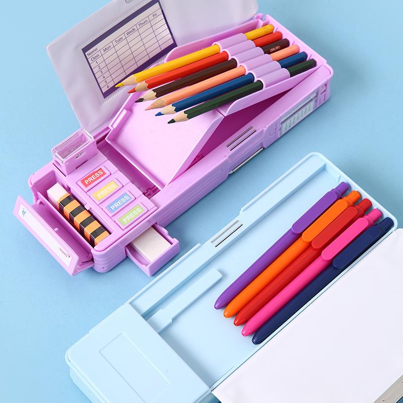 Multi Functional Primary School Cartoon Pencil Case Creative and Cute Double-layer Multifunctional Large Capacity Stationery Box