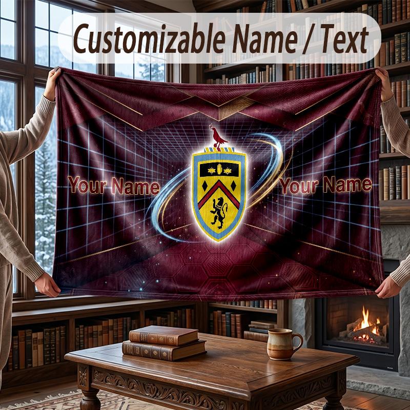Custom Name Flannel Throw Blanket Burnley Football Pattern Warm Home Decoration
