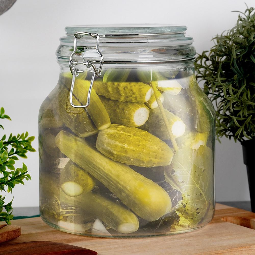 Patent Glass Kitchen Container Jar with Food Clip 2.4L