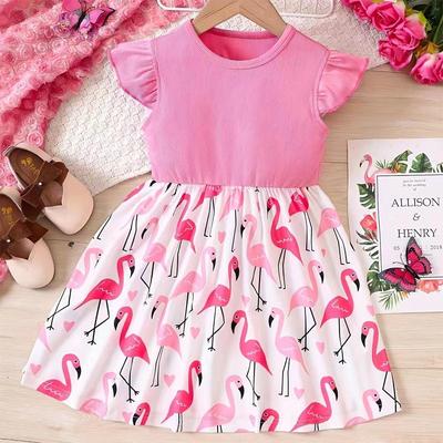 Oujitu 2025 Girls’ Ruffle Trim Summer Dress - Casual Printed Style for Children