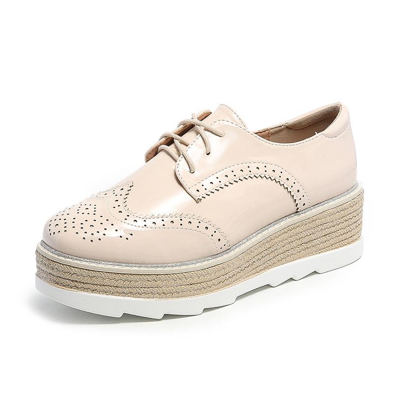 2025 Autumn Fashion Women's Small Leather Shoes Lace-up Platform Muffin Wedge Heel Single Shoes British Style Casual Shoes HZB-2931-9