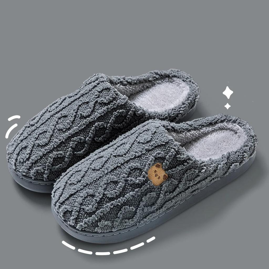 Fashion Plain Striped Design Home Slippers Women Winter 2024 New Soft Sole Anti Slip Cotton Shoes Woman Indoor Warm Soft Plush Slippers