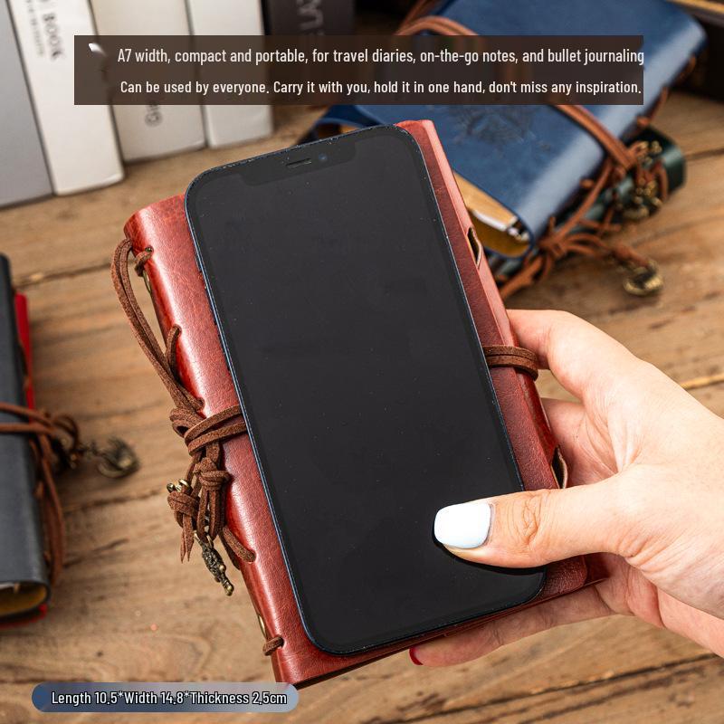Retro A7 Cowhide Leather Loose-Leaf Planner with Creative Binding and Strap